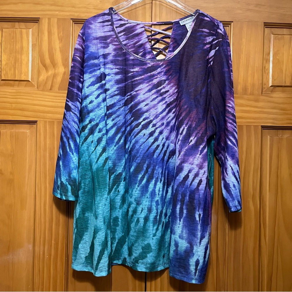 Catherine’s Aqua & Purple Tie Dye Top Size 2X NWT